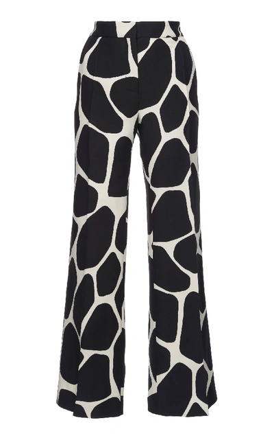 Shop Valentino Women's Printed Wool And Silk-blend Wide-leg Pants In Black,white