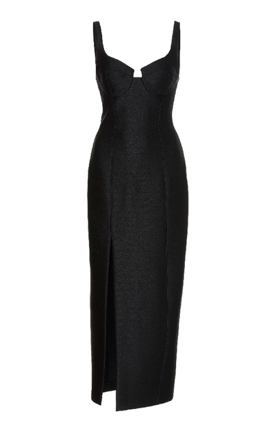 Shop Brandon Maxwell Bustier Slit Midi Dress In Black