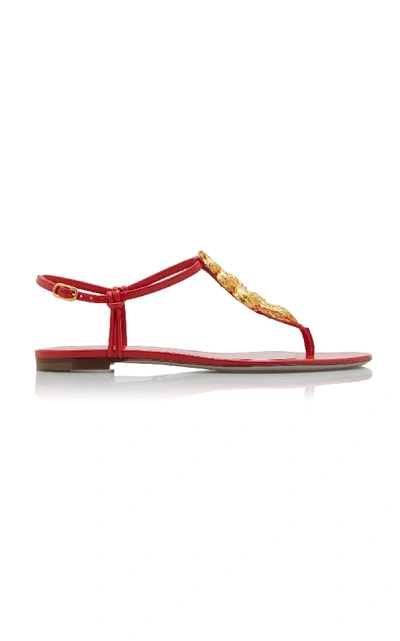 Shop Valentino Snake-buckle Leather Sandals In Red