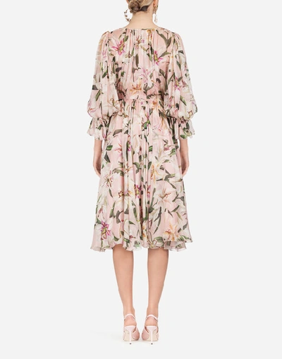 Shop Dolce & Gabbana Lily-print Chiffon Midi Dress In Pink
