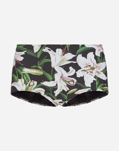 Shop Dolce & Gabbana Lily-print High-waisted Bikini Bottoms In Floral Print