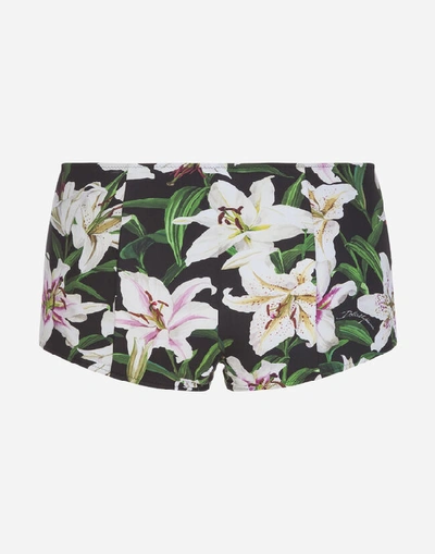 Shop Dolce & Gabbana Lily-print High-waisted Bikini Bottoms In Floral Print