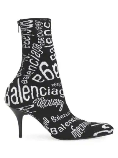 Shop Balenciaga Monogram Knit Ankle Boots In Black White