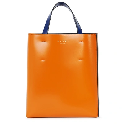 Shop Marni Colour-block Leather Top Handle Bag In Orange And Other