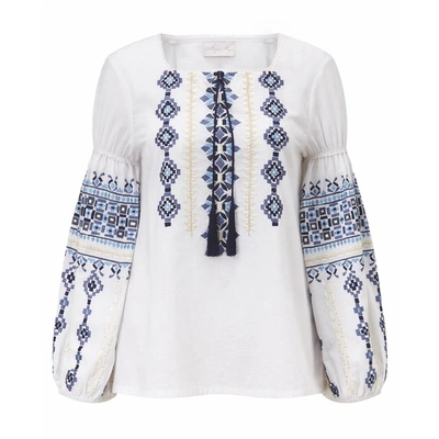 Shop Anya Maj Kayoa Blouse In White Blue Gold