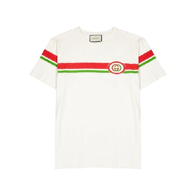 Shop Gucci Off-white Printed Cotton T-shirt