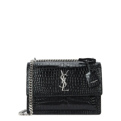 Shop Saint Laurent Sunset Black Leather Shoulder Bag