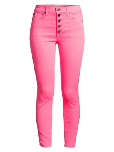 Shop Alice And Olivia Good High-rise Neon Button Fly Skinny Ankle Jeans In Hot Pink