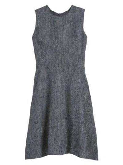 Shop Theory Twill Linen-blend A-line Dress In Navy Multi