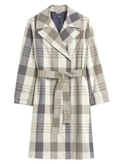 Shop Theory Plaid Military Stretch Silk Trench Coat In Multi