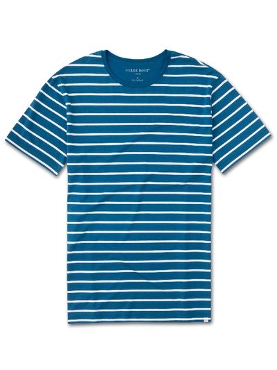 Shop Derek Rose Men's Short Sleeve T-shirt Alfie 9 Micro Modal Stretch Ocean
