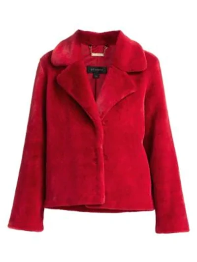 Shop St John Faux Fur Large Lapel Coat In Red