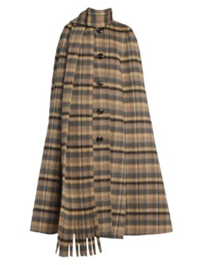 Shop Marc Jacobs Runway Plaid Self-scarf Cape In Camel