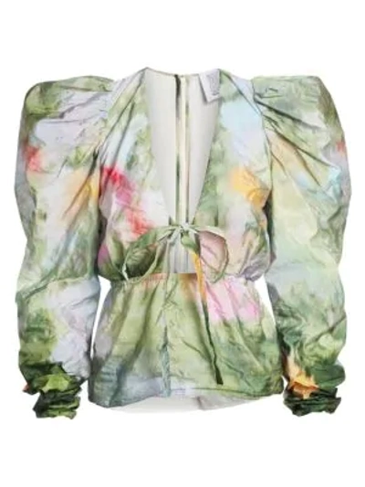 Shop Rosie Assoulin Victorian Puff-sleeve Top In Watercolor