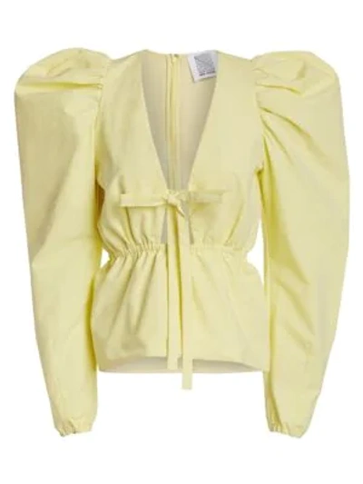Shop Rosie Assoulin Victorian Puff-sleeve Top In Yellow Cream
