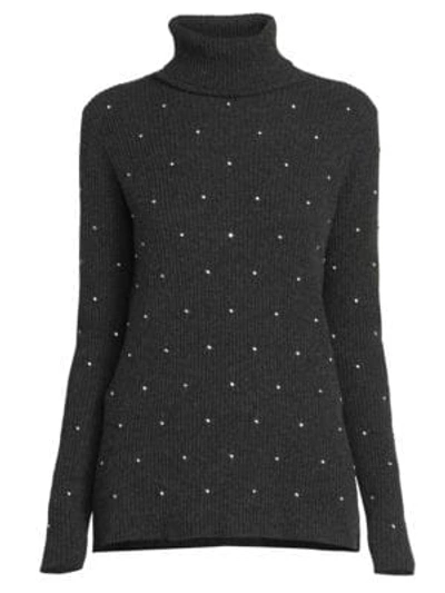 Shop Marc Jacobs Runway Strass Embroidered Rib-knit Turtleneck Sweater In Grey