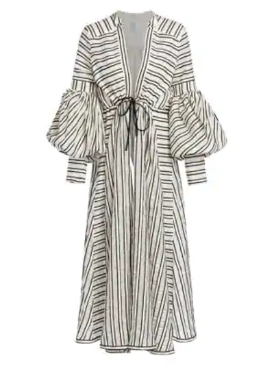 Shop Rosie Assoulin Lantern Sleeve Striped Wool & Silk Maxi Dress In Beige