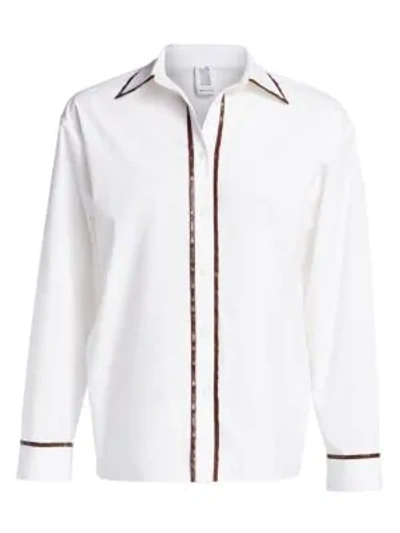 Shop Rosie Assoulin Classic Faux-leather Trimmed Button-down Shirt In White