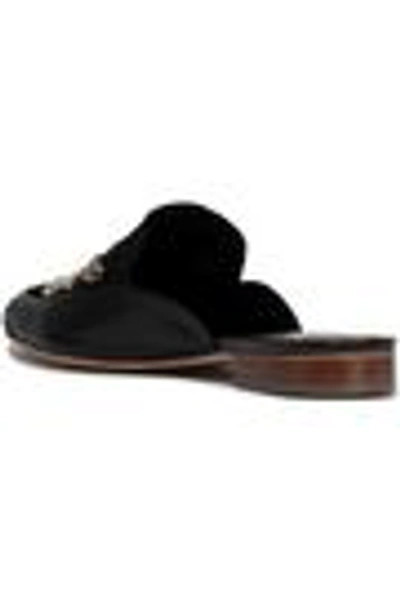 Shop Lanvin Embellished Suede And Leather Slippers In Black