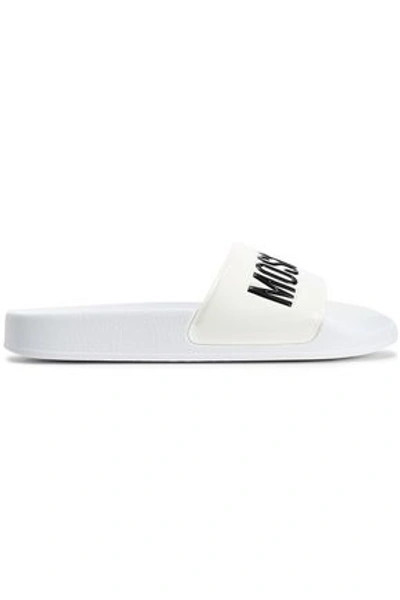 Shop Moschino Embossed Rubber Slides In White