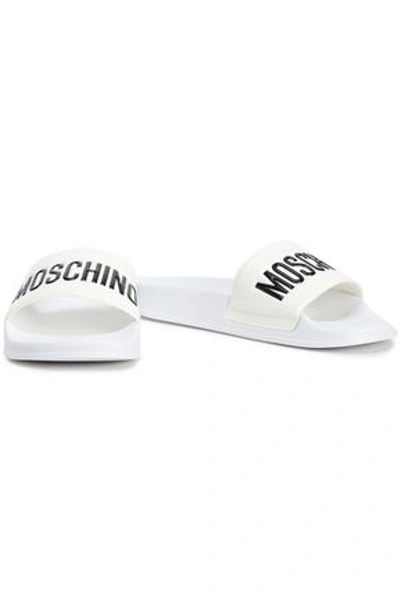 Moschino Embossed Logo Pool Slides In White