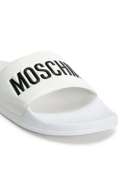 Moschino Embossed Logo Pool Slides In White