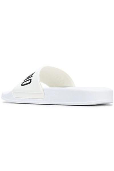 Moschino Embossed Logo Pool Slides In White