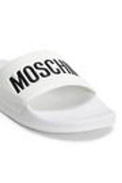 Moschino Embossed Logo Pool Slides In White