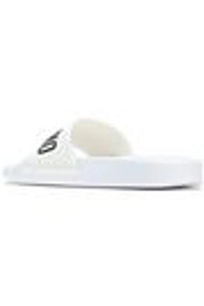 Moschino Embossed Logo Pool Slides In White