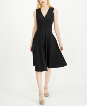 black flare midi dress