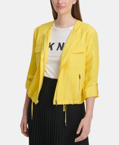 Shop Dkny Roll-tab Zip-front Jacket In Lemon