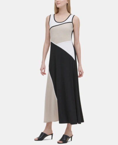 Shop Calvin Klein Colorblocked Maxi Dress In Black/latte Multi