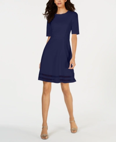 Shop Calvin Klein Elbow-sleeve Illusion-detail Dress In Indigo
