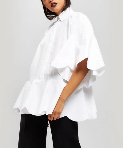 Shop Valentino Scallop Cotton Poplin Shirt In White