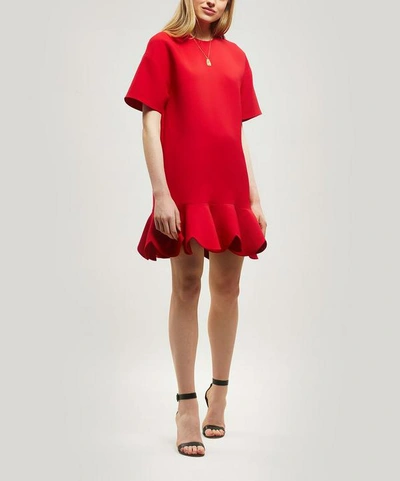 Shop Valentino Ruffle Hem Wool And Silk Dress In Red