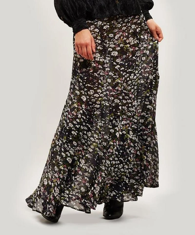 Shop Ganni Floral Georgette Maxi-skirt In Black