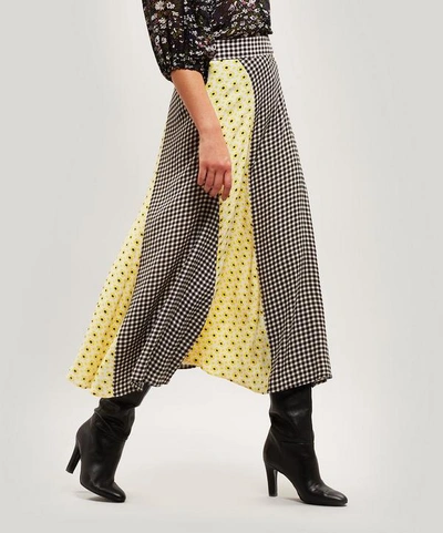 Shop Ganni Mixed Print Crepe Maxi-skirt In Block Colour