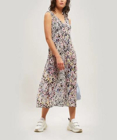 Shop Ganni Abstract Floral Print Sleeveless Midi-dress In Egret