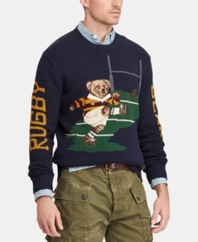Shop Polo Ralph Lauren Men's Rugby Bear Sweater In Navy