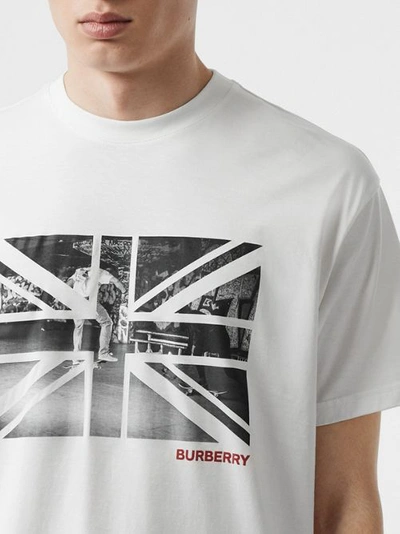 Shop Burberry Union Jack Photo Print Cotton Oversized T-shirt In White