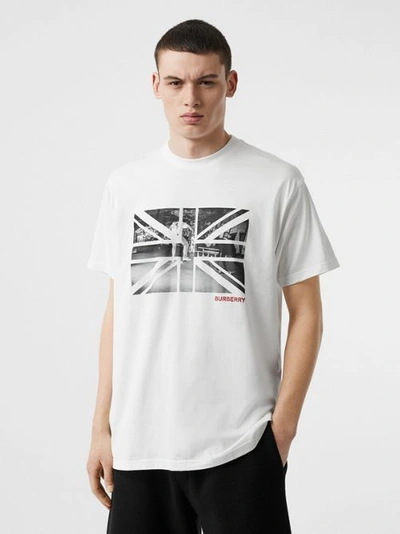 Shop Burberry Union Jack Photo Print Cotton Oversized T-shirt In White