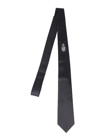 Shop Alexander Mcqueen Insect Embroidered Tie In Nero