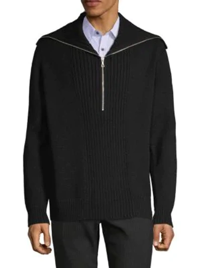 Shop Dries Van Noten Sailor-collar Wool Sweatshirt In Black