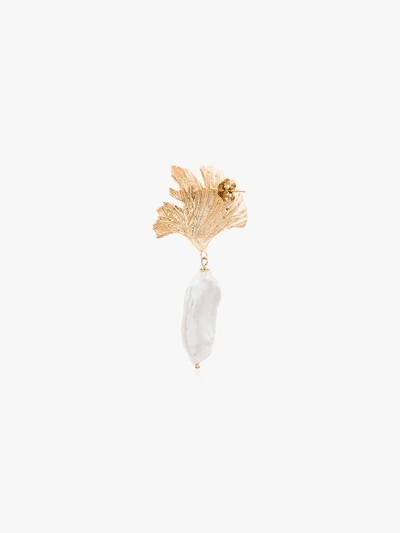 Shop Apples & Figs 24k Gold Vermeil Love Potion Leaf Pearl Drop Earrings