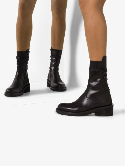 Shop Ann Demeulemeester Black 60 Rear Lace-up Leather Boots