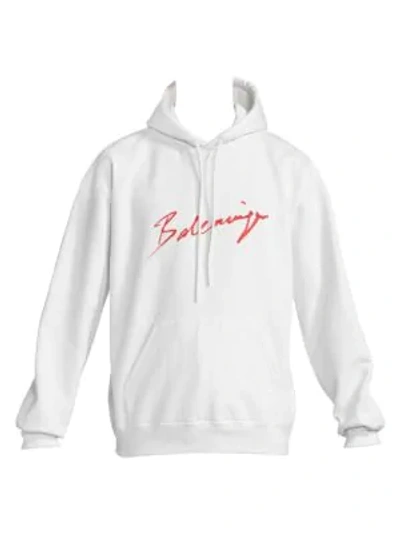 Shop Balenciaga Cursive Logo Hoodie In White Red
