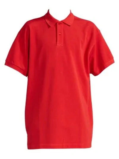 Shop Balenciaga Logo Embroidered Polo In Red