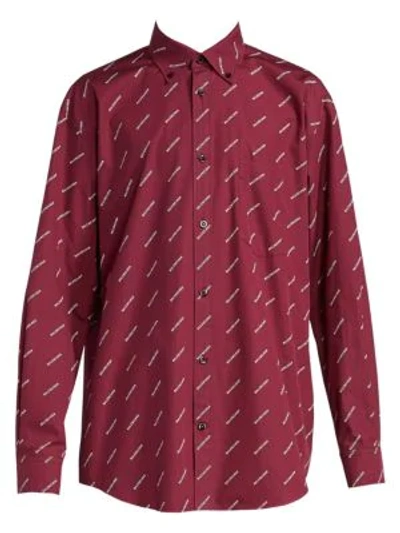 Shop Balenciaga Classic-fit Allover Logo Shirt In Burgundy