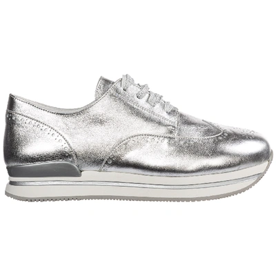 Shop Hogan Girls Shoes Baby Child Leather Sneakers In Silver