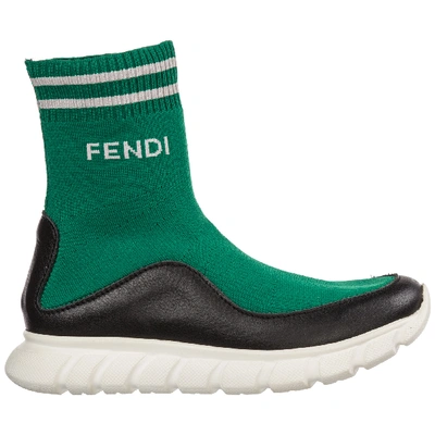 Shop Fendi Girls Shoes Baby Child High Top Leather Sneakers In Green